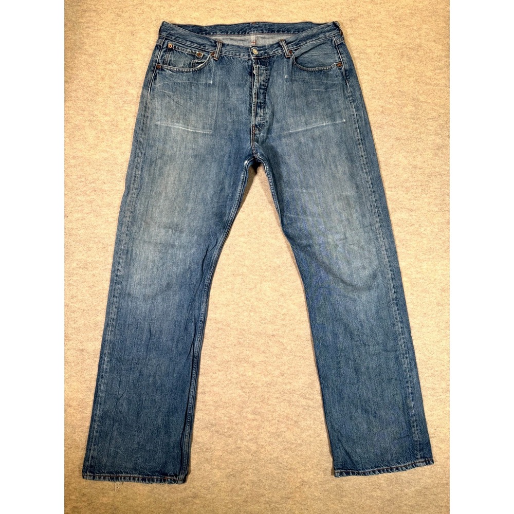 Levis 501 Straight‎ Fit Jeans Mens 38x34 Blue Denim Cotton Mid Rise Button Fly